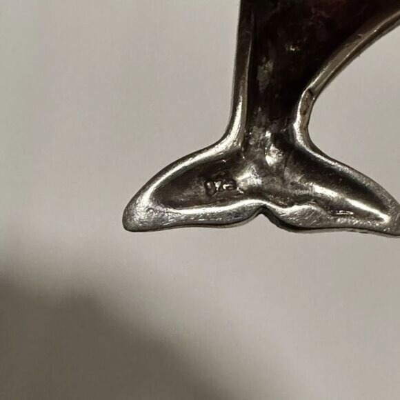 Sterling Silver Marcasite Dolphin Brooch Pin 1 7/8 Inch - Picture 5 of 5